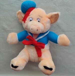Vintage Three 3 Little Pigs 10" Plush, Blue Outfit Hat Red Bow